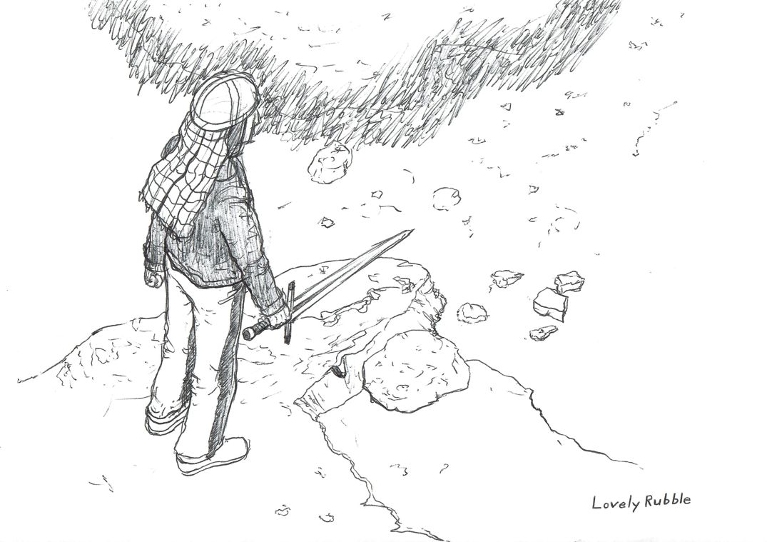 A guy standing with a sword.